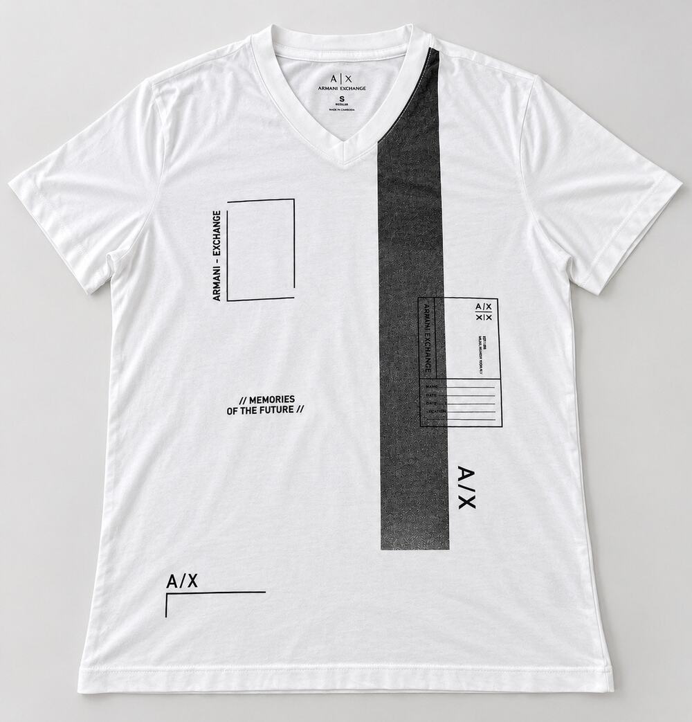 A|X Armani Exchange Men’s Futuristic Graphic Techwear V-Neck T-Shirt White S